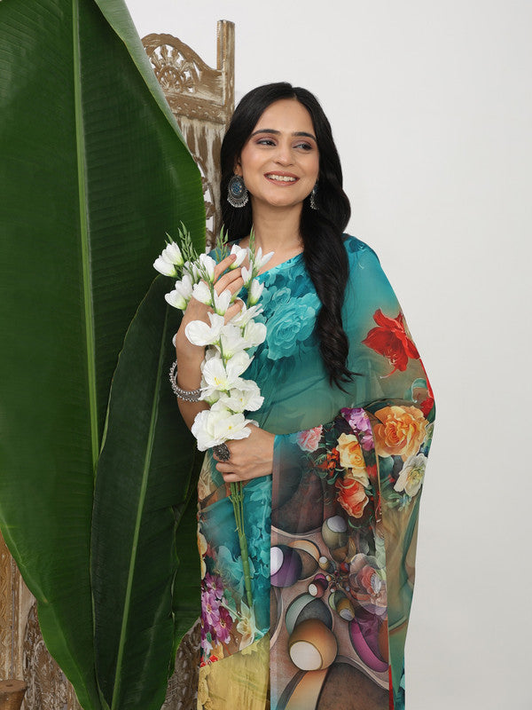 Shivam Fabrics Multi Color Georgette Fabric Printed Saree