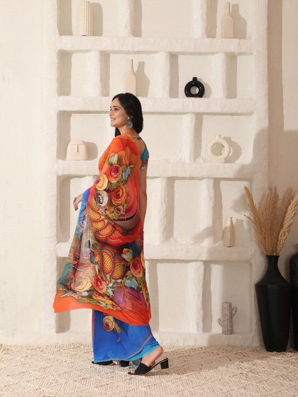 Shivam Fabrics Red Georgette Fabric Printed Saree