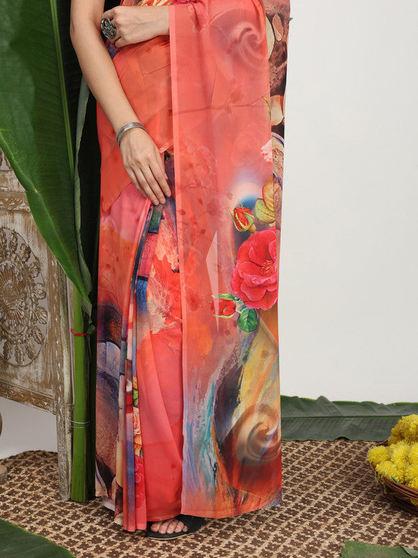 Shivam Fabrics Pink Georgette Fabric Printed Saree - Distacart