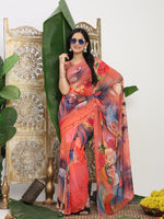 Thumbnail for Shivam Fabrics Pink Georgette Fabric Printed Saree