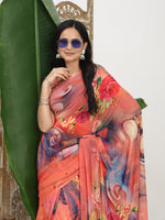 Thumbnail for Shivam Fabrics Pink Georgette Fabric Printed Saree