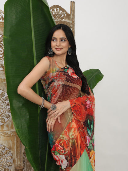 Shivam Fabrics Multi Color Georgette Fabric Printed Saree - Distacart