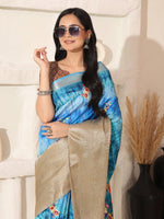 Thumbnail for Shivam Fabrics Sky Blue Lichi Patta Fabric Printed Saree