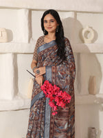 Thumbnail for Shivam Fabrics Brown Linen Fabric Printed Saree