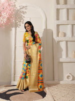 Thumbnail for Shivam Fabrics Yellow Lichi Patta Fabric Printed Saree