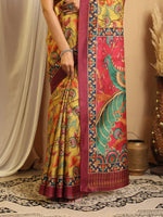 Thumbnail for Shivam Fabrics Yellow Tussar Silk Fabric Printed Saree