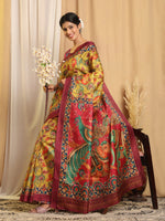 Thumbnail for Shivam Fabrics Yellow Tussar Silk Fabric Printed Saree