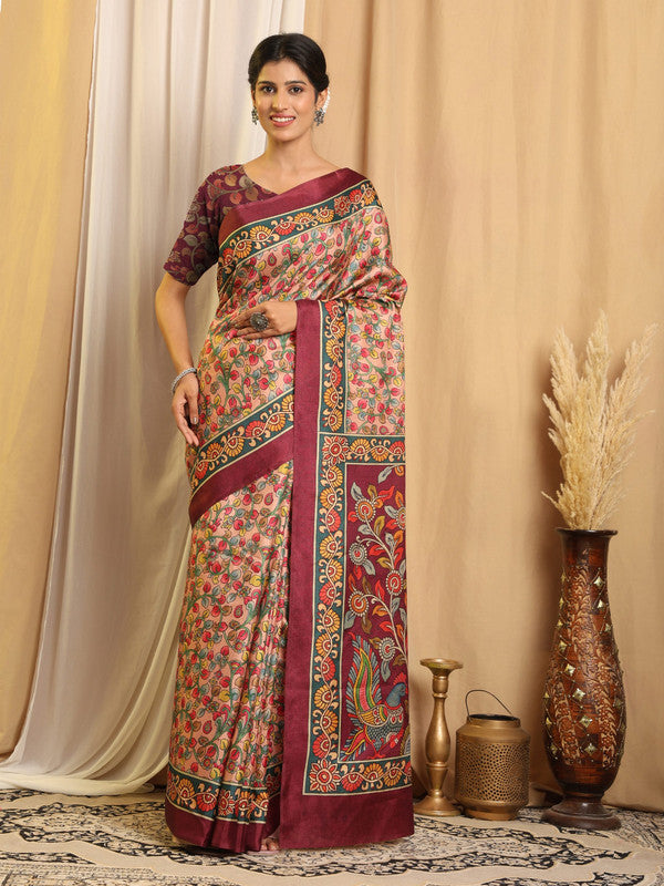 Shivam Fabrics Multi Color Tussar Silk Fabric Printed Saree