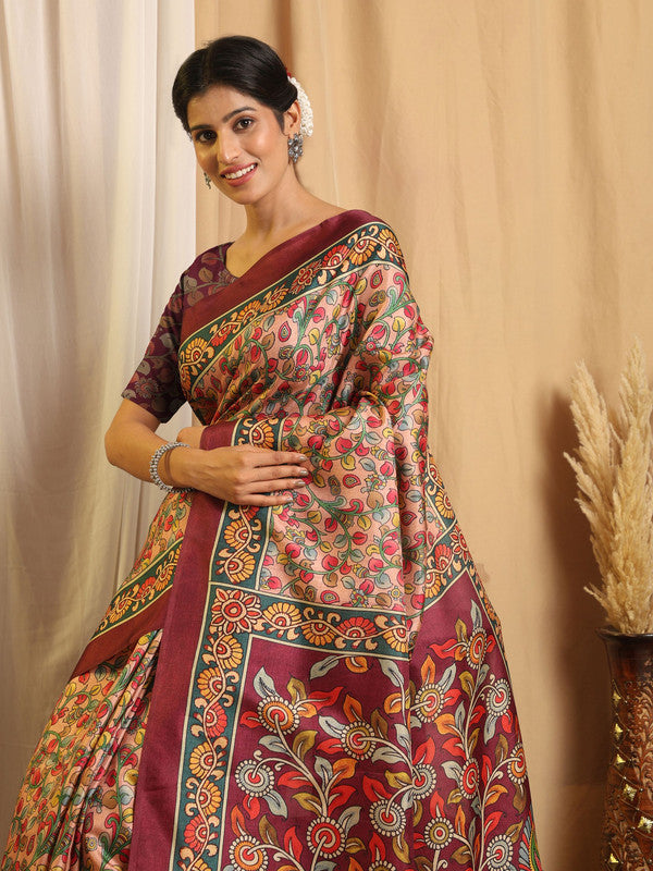 Shivam Fabrics Multi Color Tussar Silk Fabric Printed Saree - Distacart