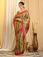 Thumbnail for Shivam Fabrics Yellow Tussar Silk Fabric Printed Saree