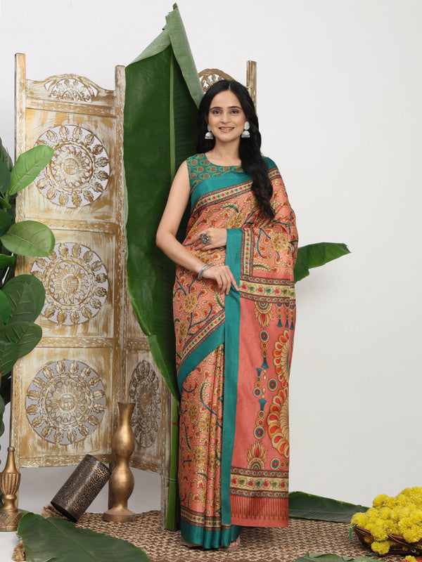 Shivam Fabrics Pink Tussar Silk Fabric Printed Saree