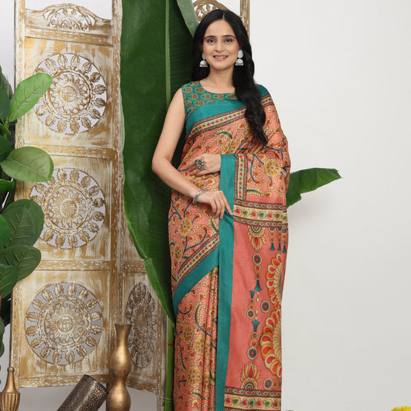 Shivam Fabrics Pink Tussar Silk Fabric Printed Saree