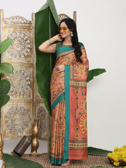 Shivam Fabrics Pink Tussar Silk Fabric Printed Saree - Distacart