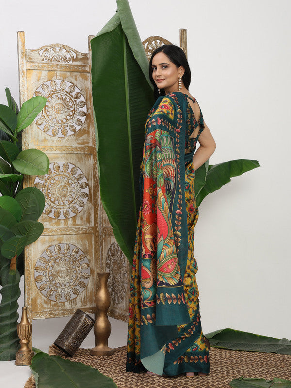 Shivam Fabrics Yellow Tussar Silk Fabric Printed Saree