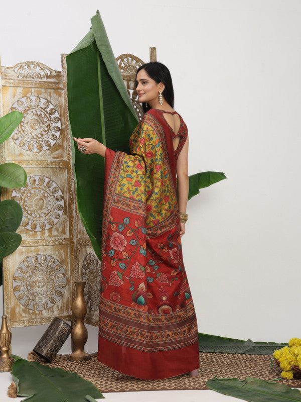 Shivam Fabrics Yellow Tussar Silk Fabric Printed Saree