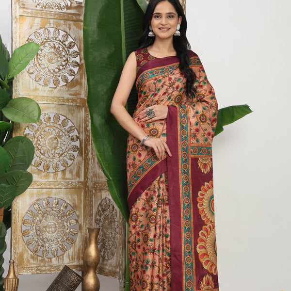 Shivam Fabrics Pink Tussar Silk Fabric Printed Saree