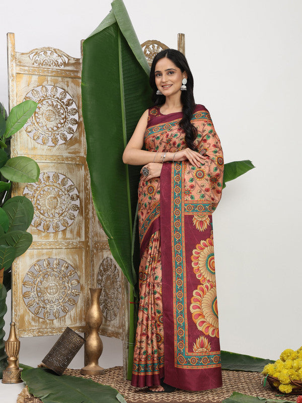 Shivam Fabrics Pink Tussar Silk Fabric Printed Saree