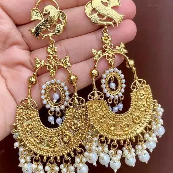 Jewel City Traditional Gold-Plated Chandbali Earrings with Bird Motif and Pearl Drops – Perfect for Weddings & Festive Occasions