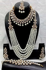 Thumbnail for Jewel City Luxury Pearl and Crystal Bridal Jewelry Set - Traditional Indian Wedding Necklace Set with Earrings, Tikka, and Bracelet