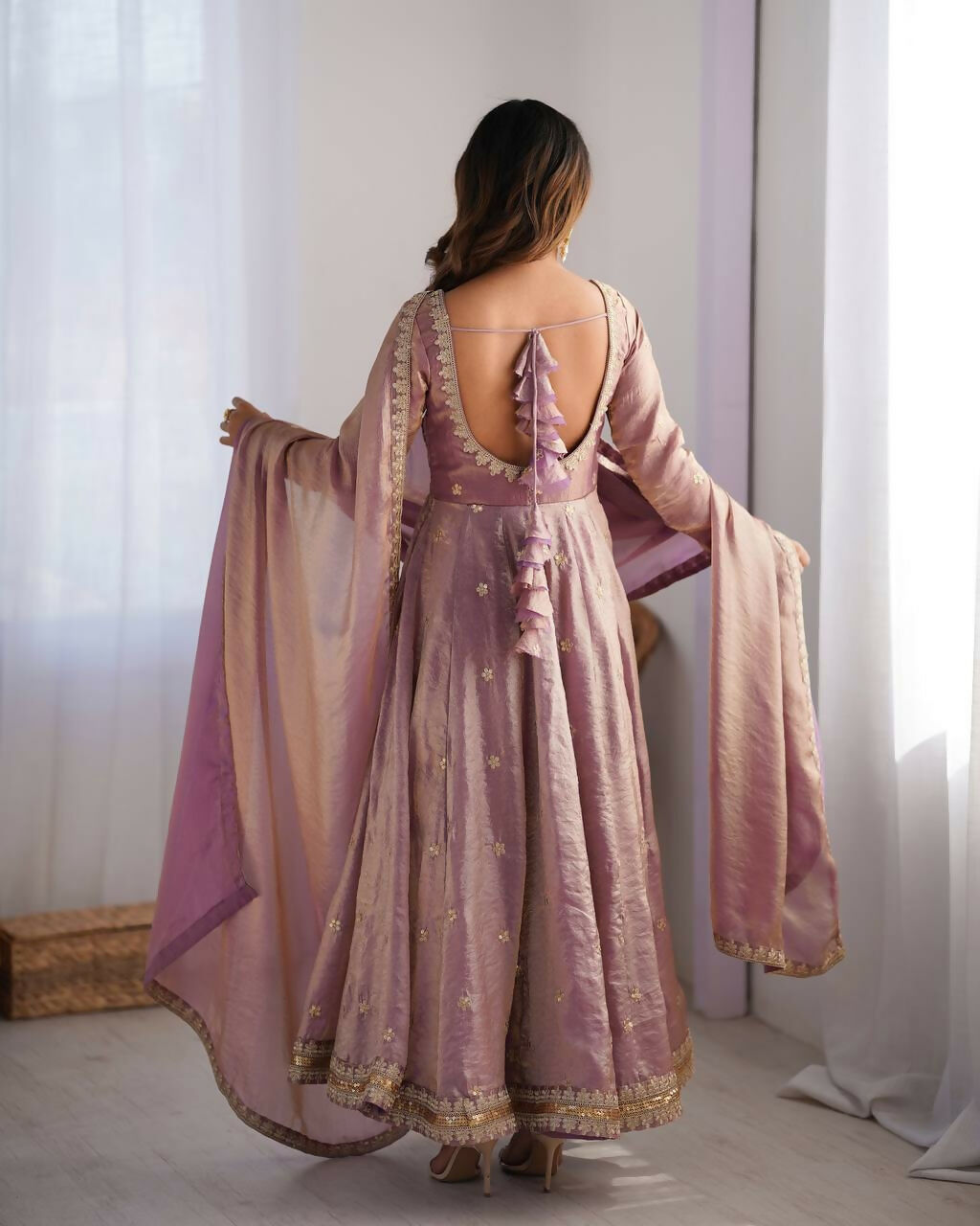 The52 Women's Beautiful Fandy Silk Fabric Embroidery Work Flared Anarkali Pant and Dupatta Set - Distacart