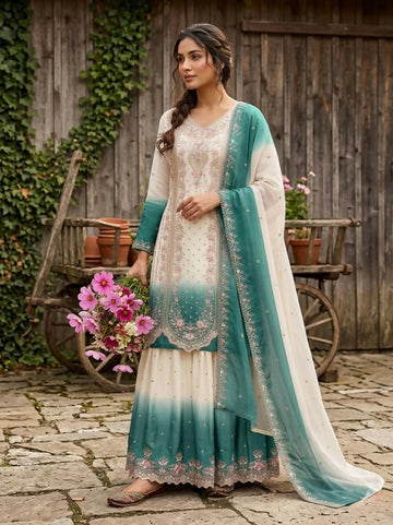 Teeya Creation New Trending Heavy Dual Tone Peding Star Georgette Kurta Set - Dista