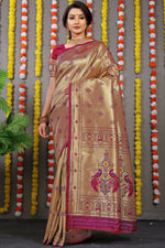 Thumbnail for Jyoti Fashion Women's Wine Paithani Silk Zari Woven Saree with Blouse - Distacart