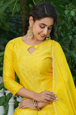 Thumbnail for Ahika Yellow Poly Chanderi Straight Sharara Suit Set - Distacart
