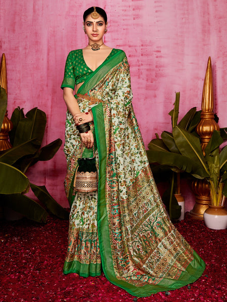 NOZ2TOZ Women's Tussar Silk Cream Printed Designer Saree With Blouse Piece - Distacart