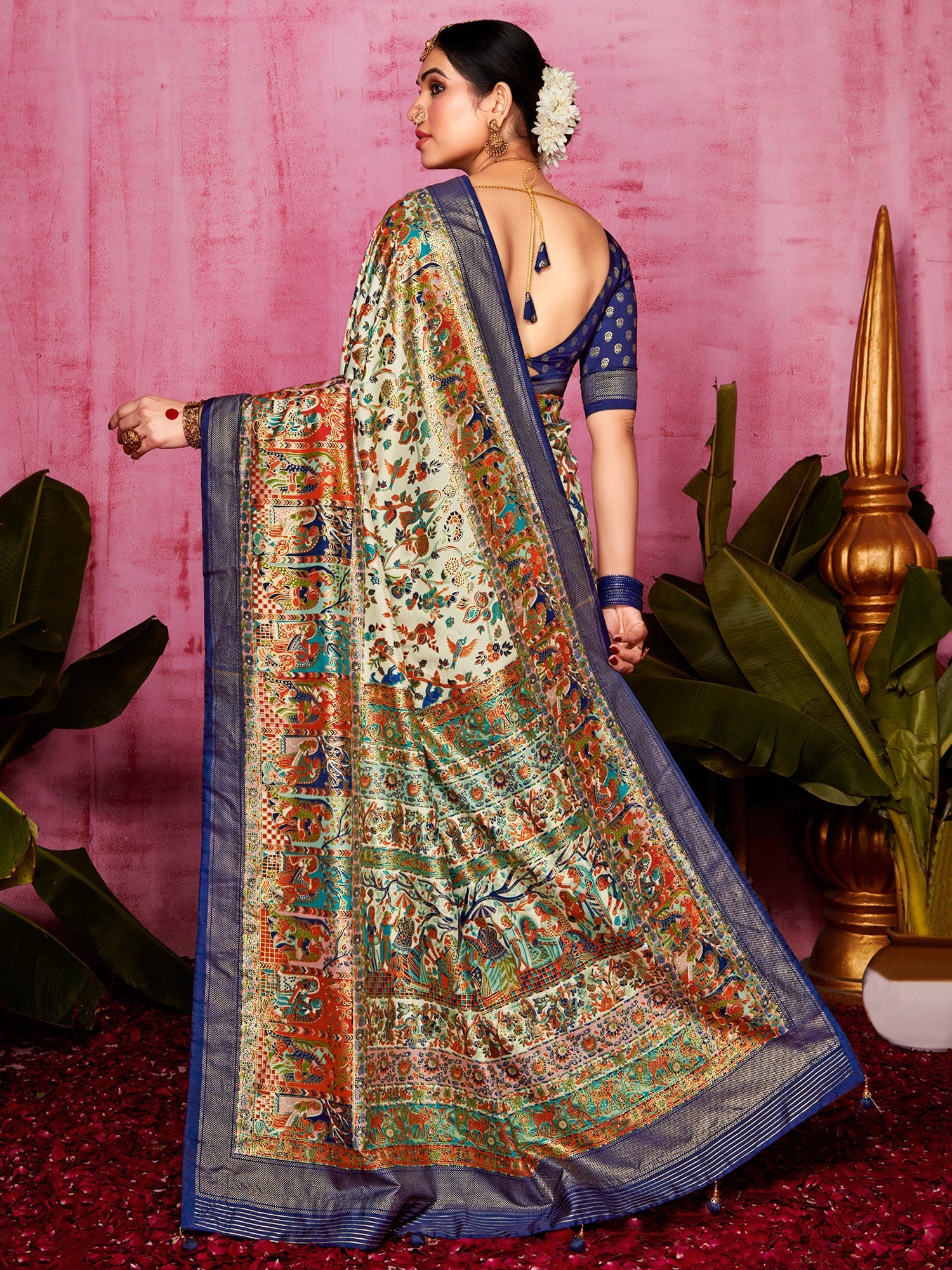 NOZ2TOZ Women's Tussar Silk Cream Printed Designer Saree With Blouse Piece - Distacart