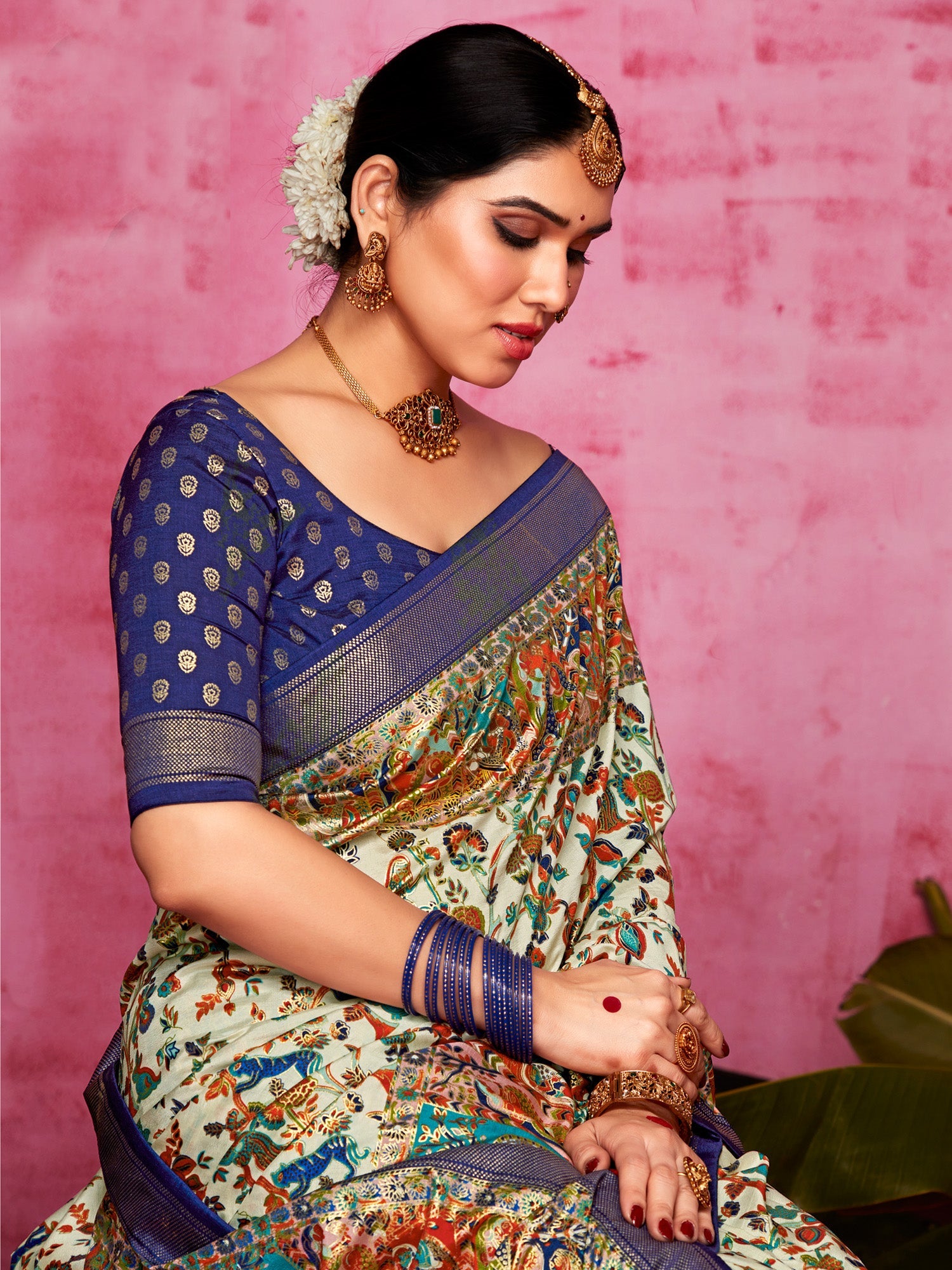 NOZ2TOZ Women's Tussar Silk Cream Printed Designer Saree With Blouse Piece - Distacart