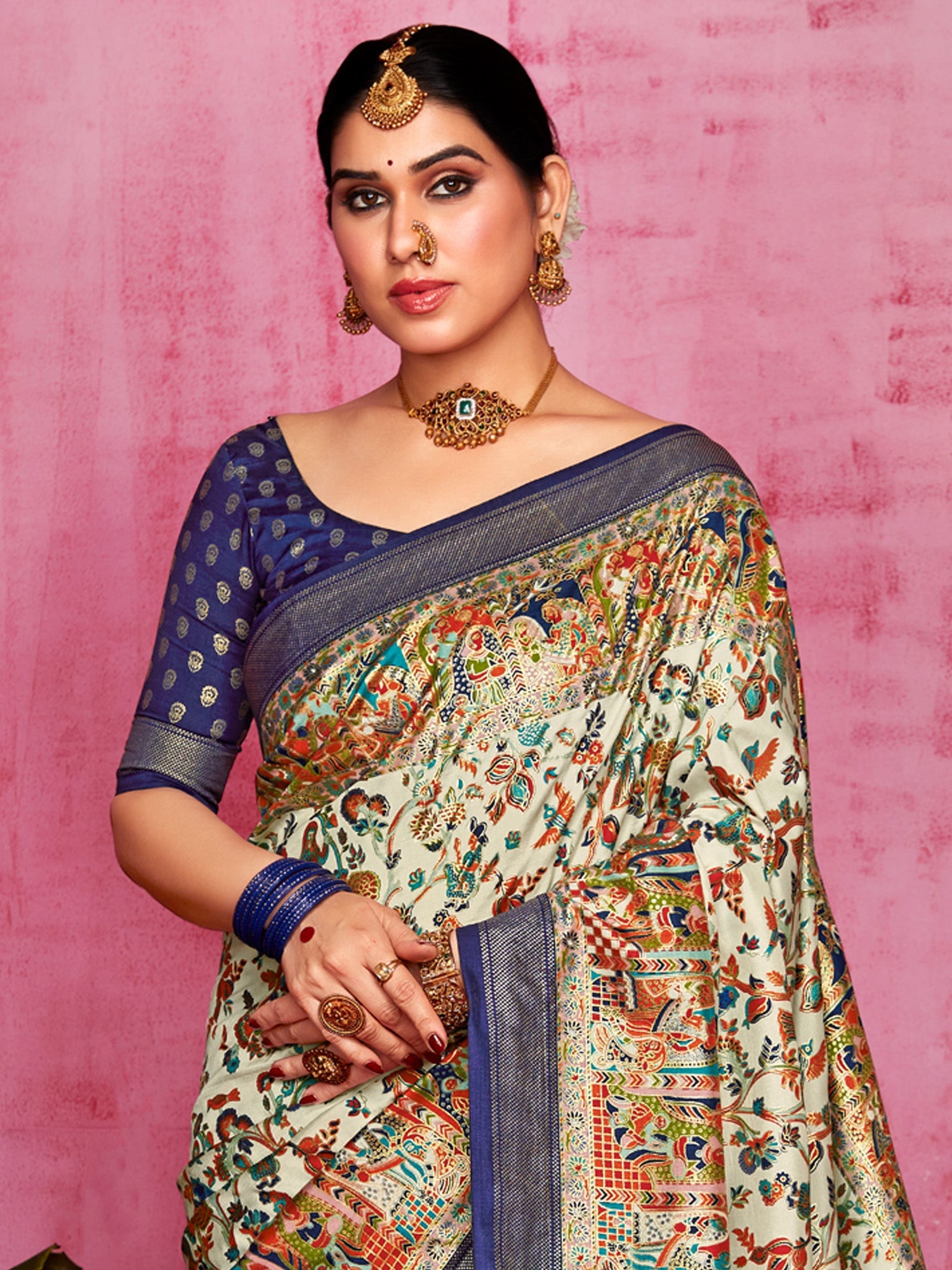 NOZ2TOZ Women's Tussar Silk Cream Printed Designer Saree With Blouse Piece - Distacart