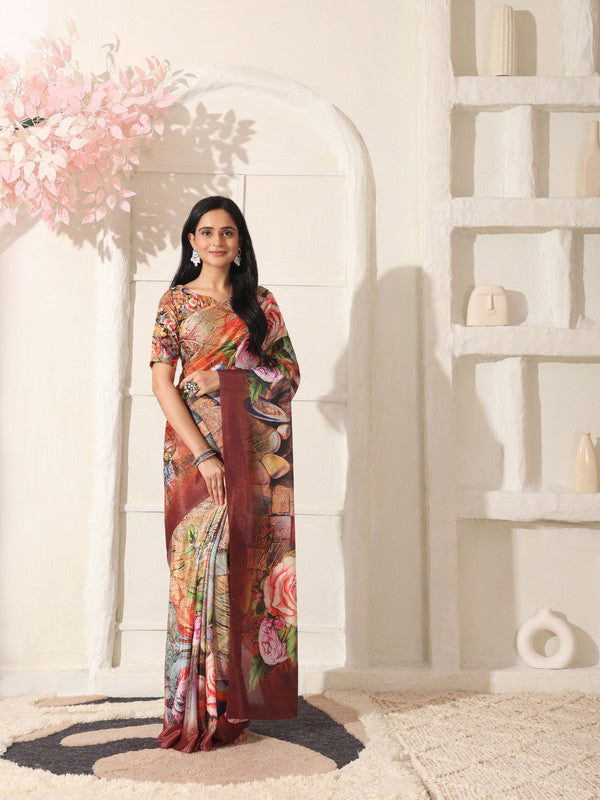 Shivam Fabrics Multi Color Turkey Fabric Printed Saree