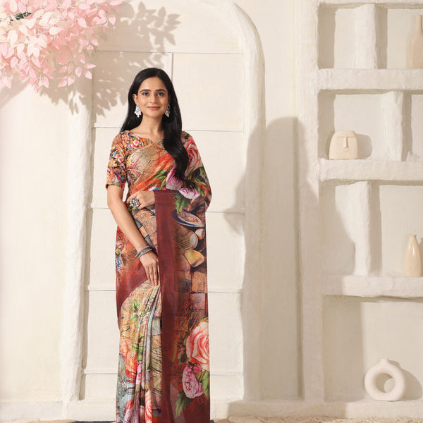 Shivam Fabrics Multi Color Turkey Fabric Printed Saree
