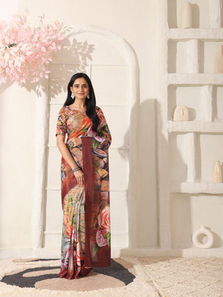 Shivam Fabrics Multi Color Turkey Fabric Printed Saree