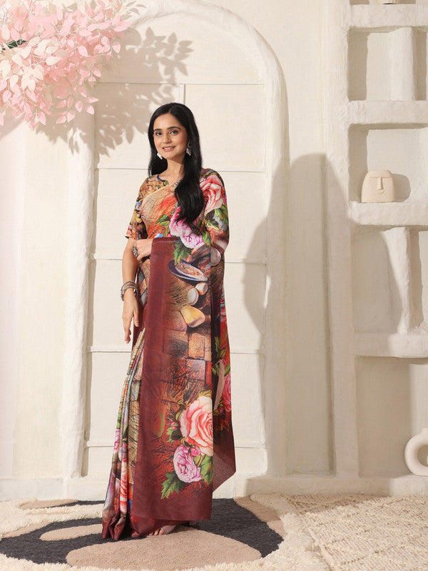 Shivam Fabrics Multi Color Turkey Fabric Printed Saree