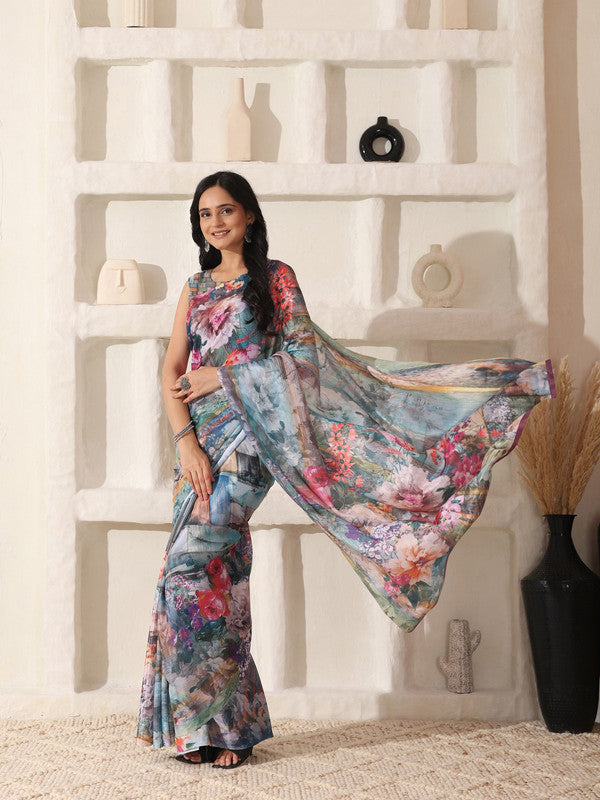 Shivam Fabrics Multi Color Turkey Fabric Printed Saree - Distacart