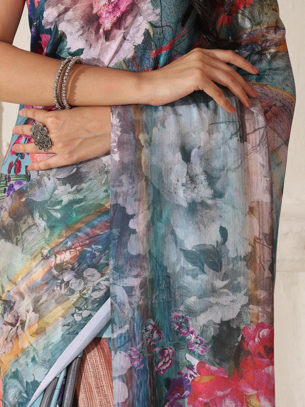Shivam Fabrics Multi Color Turkey Fabric Printed Saree - Distacart