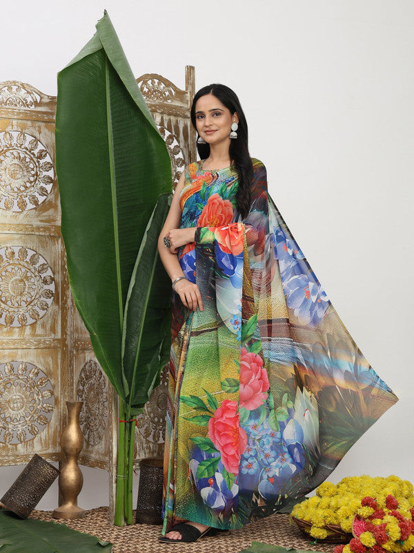 Shivam Fabrics Multi Color Turkey Fabric Printed Saree