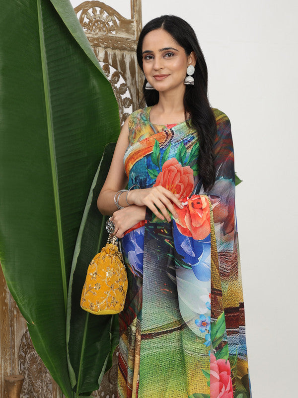 Shivam Fabrics Multi Color Turkey Fabric Printed Saree