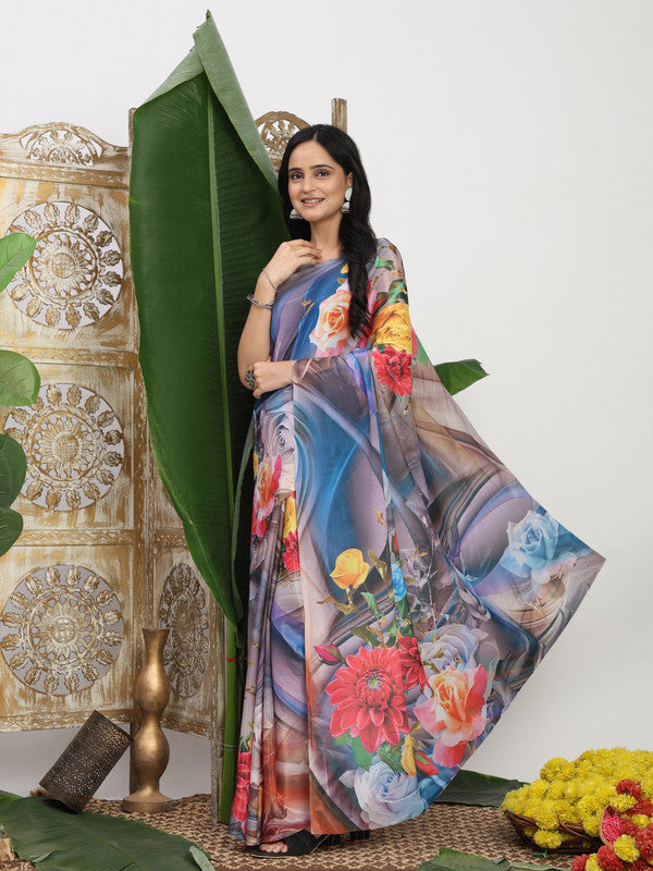Shivam Fabrics Multi Color Turkey Fabric Printed Saree