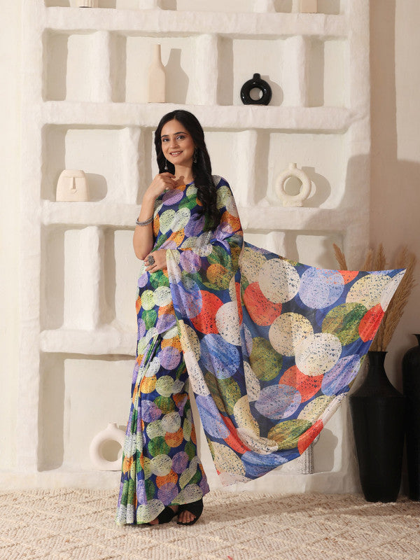 Shivam Fabrics Multi Color Turkey Fabric Printed Saree