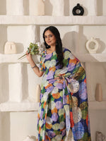 Thumbnail for Shivam Fabrics Multi Color Turkey Fabric Printed Saree