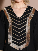 Thumbnail for Anouk Black Floral Embroidered Pure Cotton Straight Kurta With Palazzo & Dupatta