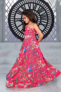 Thumbnail for Sonakshi Girl's Pink Chinon Digital Print with Sequins Lehenga Choli Set