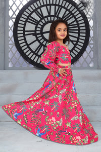 Thumbnail for Sonakshi Girl's Pink Chinon Digital Print with Sequins Lehenga Choli Set