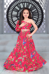 Thumbnail for Sonakshi Girl's Pink Chinon Digital Print with Sequins Lehenga Choli Set