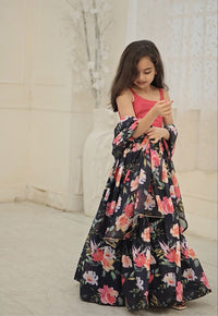 Thumbnail for Sonakshi Girl's Black Faux Georgette Sequins with Thread Embroidered Lehenga Choli With Dupatta Set