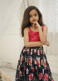 Thumbnail for Sonakshi Girl's Black Faux Georgette Sequins with Thread Embroidered Lehenga Choli With Dupatta Set