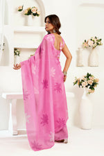 Thumbnail for Joban Fashion Pink Floral Linen Ready To Wear Saree With Unstitched Blouse - Distacart