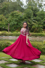 Thumbnail for Sonakshi Women's Rani Pink Faux Blooming Sequins with Zari Embroidered Long Anarkali Dress - Distacart